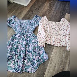 Floral Blouse and Butterfly Dress Set